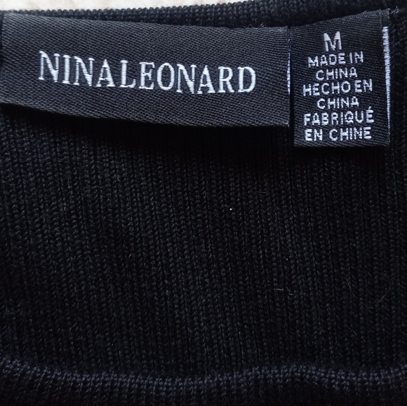 NINA Leonard Black Dress With Cheetah Bell Sleeves - Picture 2 of 4